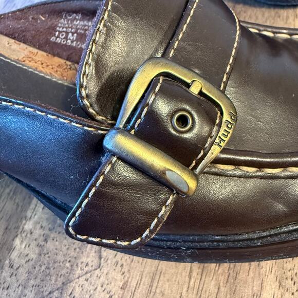 VTG Mudd Toni Platform Mules Chunky Heel Buckle Faux Leather 90s Y2K Brown Sz 10 - Picture 8 of 12